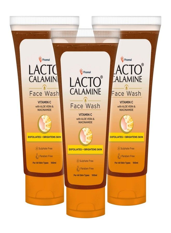 Lacto Calamine Vitamin C face wash with Aloe Vera & Niacinamide for bright and glowing skin| Exfoliates skin, reduces pigmentation, No parabens, no sulphates - (100 ml * pack of 3), Orange - Image 1