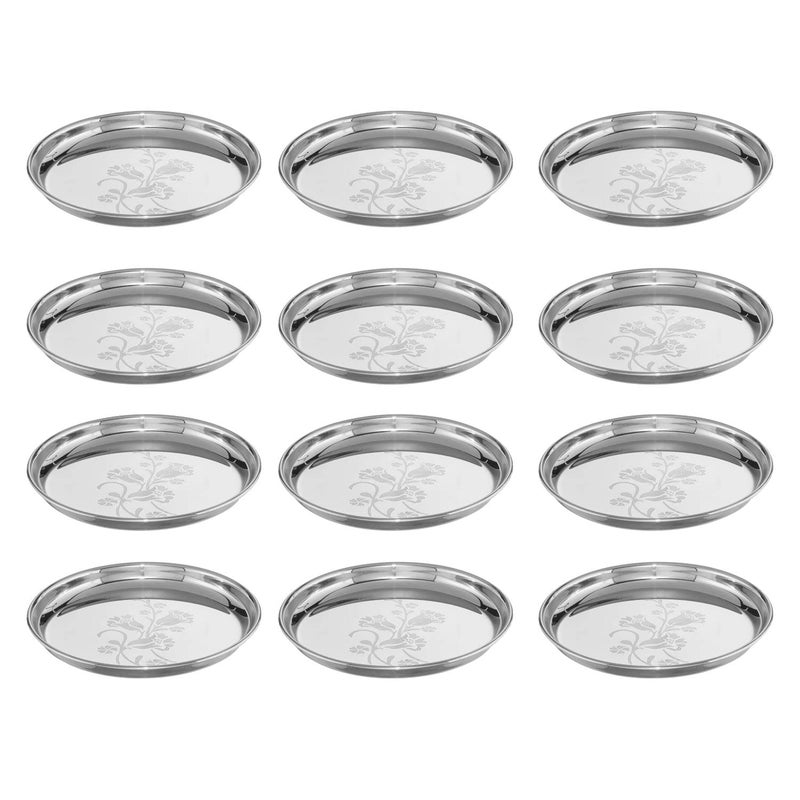 Neelam Neelam Stainless Steel 11 22 Gauge Lazer Etching Buffet Plate 25 cm Set of 12 Perfect for Daily Usage Dishwasher Safe Plates for Home Cafe Restaurants Parties LongLasting Easy to Clean  - Image 1