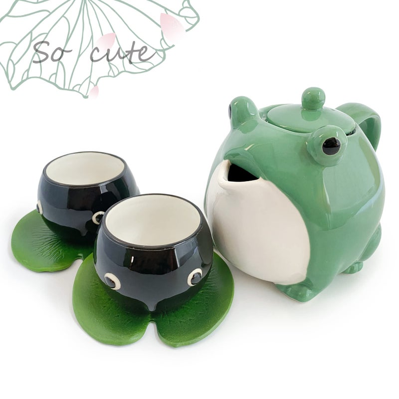 Kreapa Frog teapot Teacup, frog tea set, cute teapot gift, Tea Service Set Ceramic Tea Pot Send exquisite frog stickers - Image 3