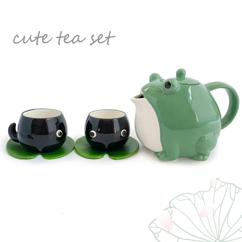 Kreapa Frog teapot Teacup, frog tea set, cute teapot gift, Tea Service Set Ceramic Tea Pot Send exquisite frog stickers - Image 2