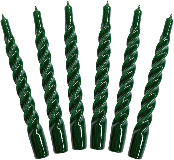 شموع “Candles with a Twist®”， مصنوعة في إيطاليا، متوفرة بـ 25 لونًا، شموع للعشاء، شموع ملتوية تحترق لمدة 5 ساعات، شموع مخروطية الشكل، مطلية، مجموعة هدايا من الشموع بدون رائحة، 6 قطع. الحجم: 2.2 × 21 سم (لون أخضر). - Image 1