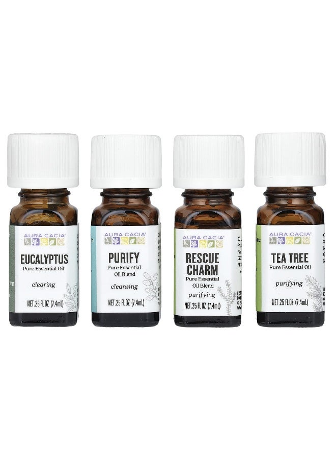 Aura Cacia, Purify Kit, Clearing Pure Essential Oils, 4 Bottles, 0.25 fl oz (7.4 ml) Each - Image 1