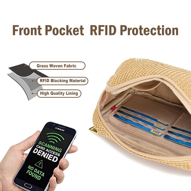 INICAT Faux Straw Belt Bag Summer Purses Beach Crossbody Fanny Pack Waist Women Travel Vacation Essentials RFID - Image 3