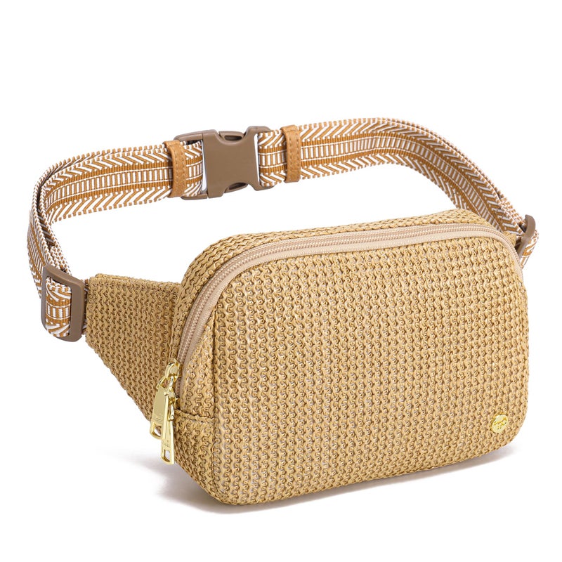 INICAT Faux Straw Belt Bag Summer Purses Beach Crossbody Fanny Pack Waist Women Travel Vacation Essentials RFID - Image 1