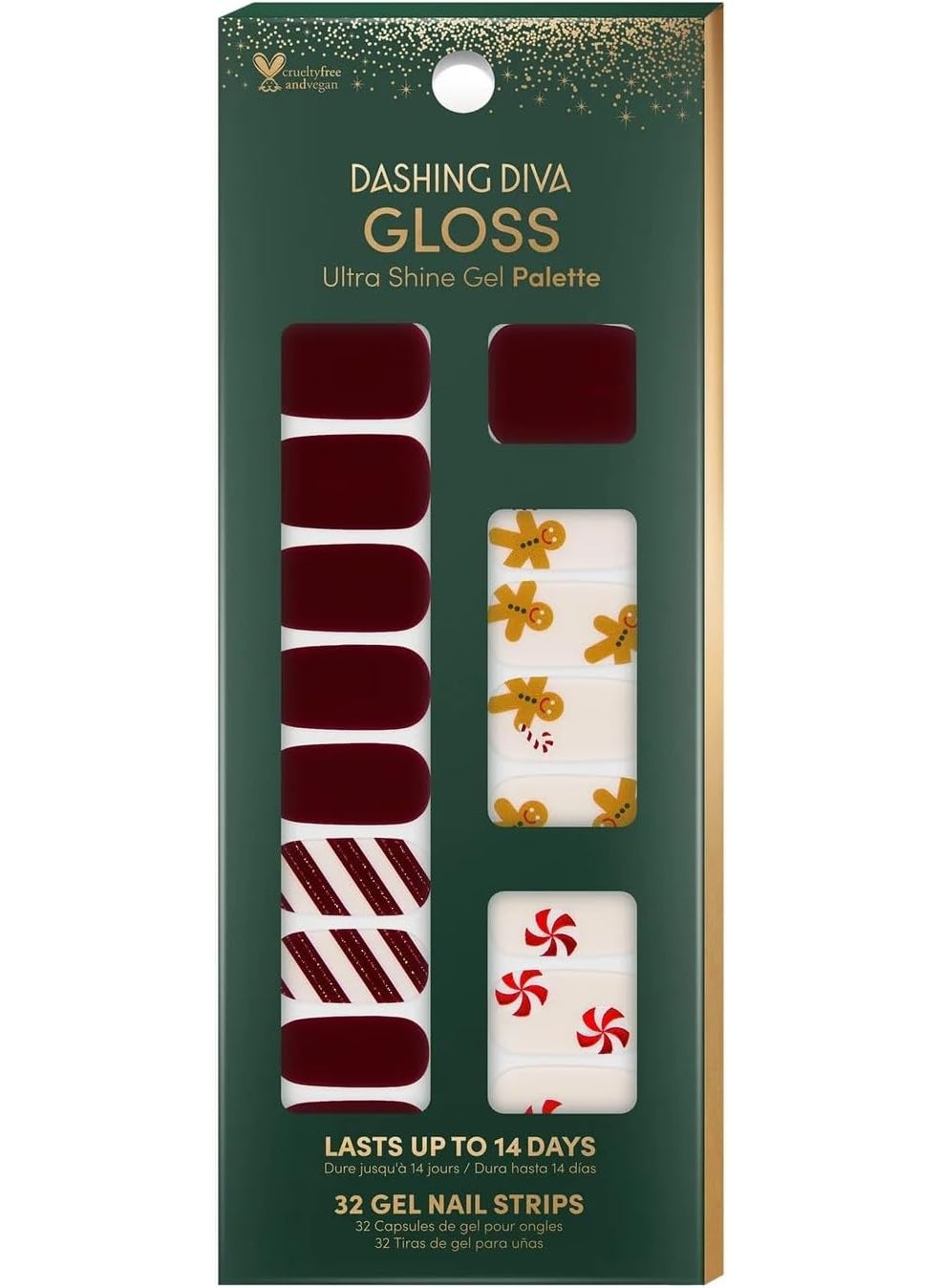 DASHING DIVA Dashing Diva Gloss Nail Strips - Jolly Good Fun | UV Free, Chip Resistant, Long Lasting Gel Nail Stickers | Contains 32 Nail Wraps, 1 Prep Pad, 1 Nail File 