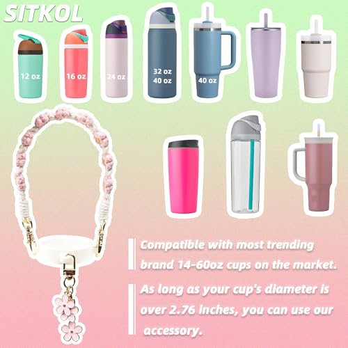 SITKOL Handle Strap and Charm Set for Owala Water Bottle 24 oz, 32 oz, 40 oz, Owala Kids, Owala Coffee Tumbler, Owala FreeSip – Includes Handle Strap, for Owala Accessories & Stanley Cup Accessories (Pink) - Image 2