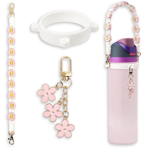 SITKOL Handle Strap and Charm Set for Owala Water Bottle 24 oz, 32 oz, 40 oz, Owala Kids, Owala Coffee Tumbler, Owala FreeSip – Includes Handle Strap, for Owala Accessories & Stanley Cup Accessories (Pink) - Image 1