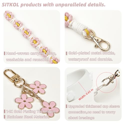 SITKOL Handle Strap and Charm Set for Owala Water Bottle 24 oz, 32 oz, 40 oz, Owala Kids, Owala Coffee Tumbler, Owala FreeSip – Includes Handle Strap, for Owala Accessories & Stanley Cup Accessories (Pink) - Image 3