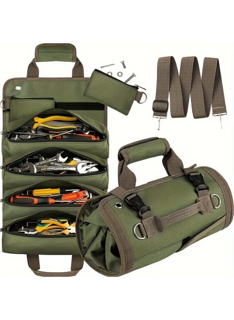 1Pcs Heavy Duty Roll Up Tool Bag Organizer Oxford Fabric Storage for Mechanics Electricians Carpenters Camping Gear Garage with Detachable Pockets Durable Portable Space Saving Design - Image 1