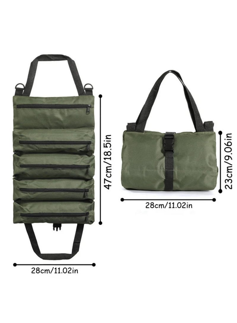 1Pcs Heavy Duty Roll Up Tool Bag Organizer Oxford Fabric Storage for Mechanics Electricians Carpenters Camping Gear Garage with Detachable Pockets Durable Portable Space Saving Design - Image 2