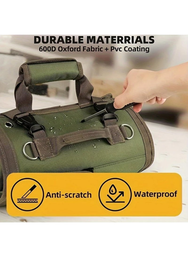 1Pcs Heavy Duty Roll Up Tool Bag Organizer Oxford Fabric Storage for Mechanics Electricians Carpenters Camping Gear Garage with Detachable Pockets Durable Portable Space Saving Design - Image 3