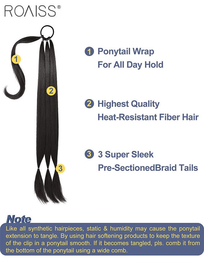 roaiss DIY Ponytail Extension, 80 cm Long Braided Ponytail Extension with Hair Band Elastic Rubber Wrap Around, Natural Soft Synthetic Hair Piece for Girls Women Party Daily Wear (Natural Black)  - Image 5