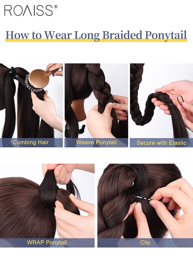 roaiss DIY Ponytail Extension, 80 cm Long Braided Ponytail Extension with Hair Band Elastic Rubber Wrap Around, Natural Soft Synthetic Hair Piece for Girls Women Party Daily Wear (Natural Black)  - Image 4