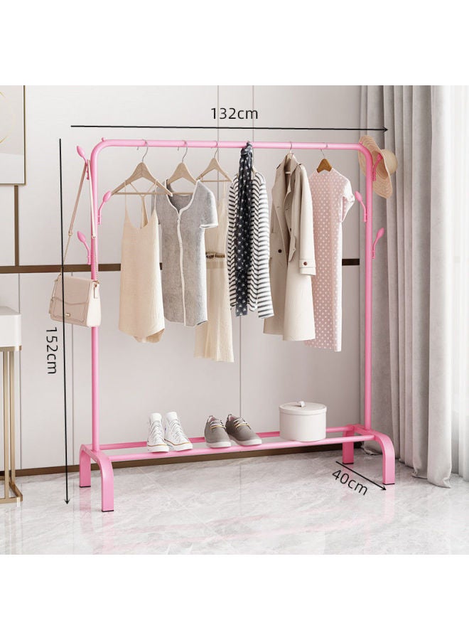 Bold Hanger Floor Drying Rack Household Indoor Folding Vertical Clothes Shelf Simple Wardrobe Storage-Color:Pink  Coat Rack Length 1.322m  - Image 1