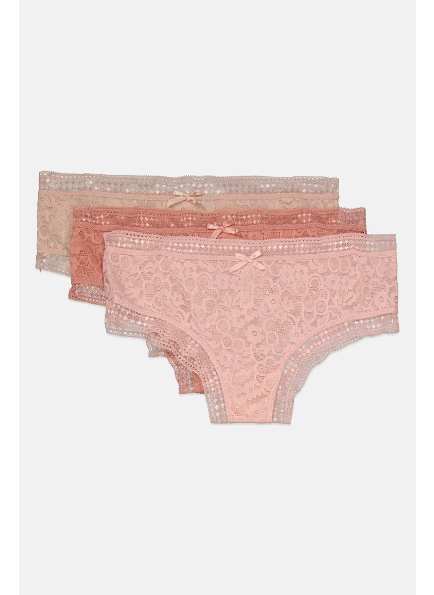 French Affair Women 3 Piece Textured Panties, Pink  - Image 1