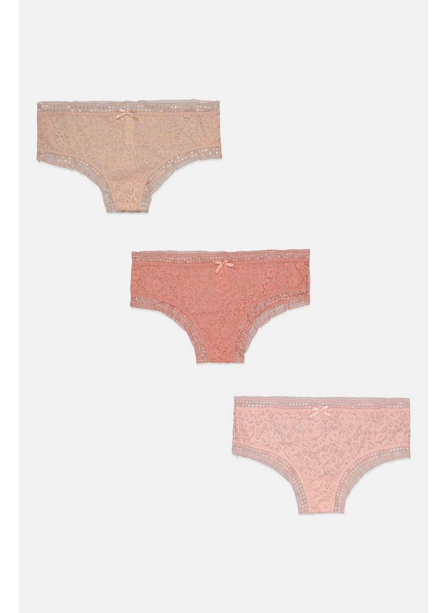 French Affair Women 3 Piece Textured Panties, Pink  - Image 3