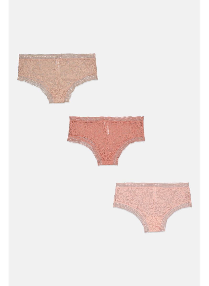 French Affair Women 3 Piece Textured Panties, Pink  - Image 2