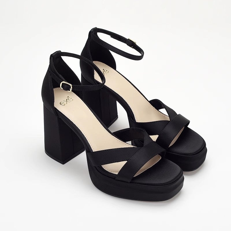 Women's Satin Square Toe Block Heel Ankle Strap Leopard Print Sandals - Image 3