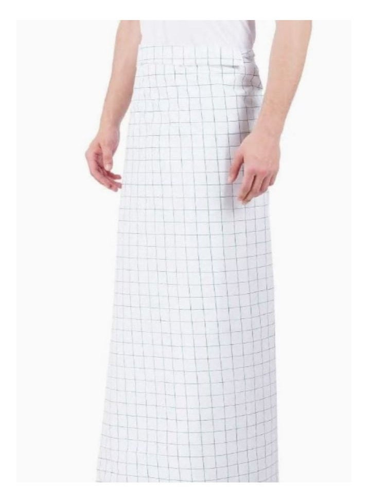Generic - Cotton men's white and Green Lining Shade Lungi - Image 1