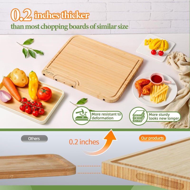 GolfFox 4-PCS Bamboo Cutting Board Set with Innovative Stand - Durable Double Sided Wooden Cutting Board with Juice Groove & Handle for Meal Prep, Meat, Charcuterie Serving, Eco-Friendly Healthy Kitchen Gift - Image 5