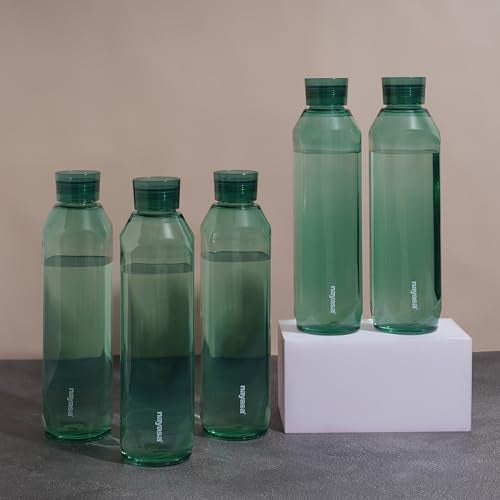 Nayasa Space Plastic Water Bottle 1150 ml | Set of 5 | BPA-Free Fridge Bottle for Home, Office, School, Gym | Leak-Proof & Durable | Green - Image 1