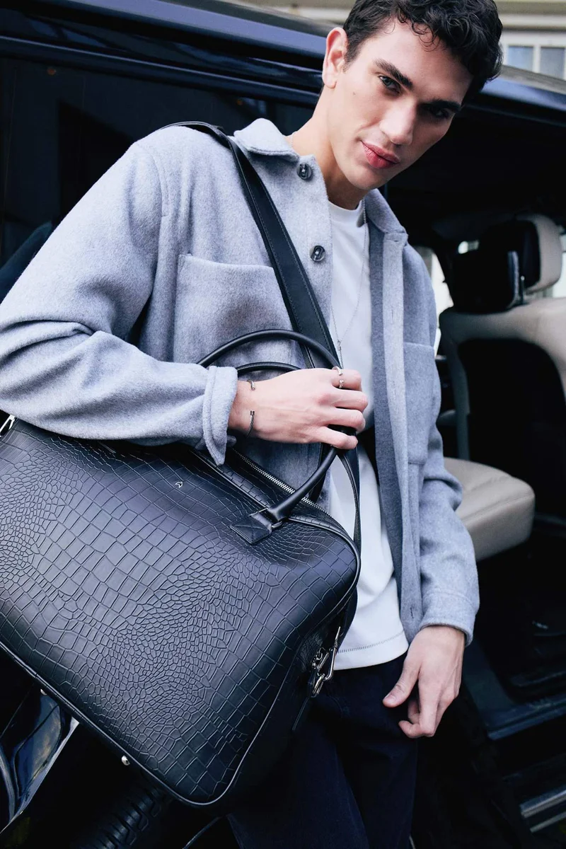 ديفاكتو AtolyeWolf x DeFacto Man Crocodile Patterned Faux Leather Suitcase