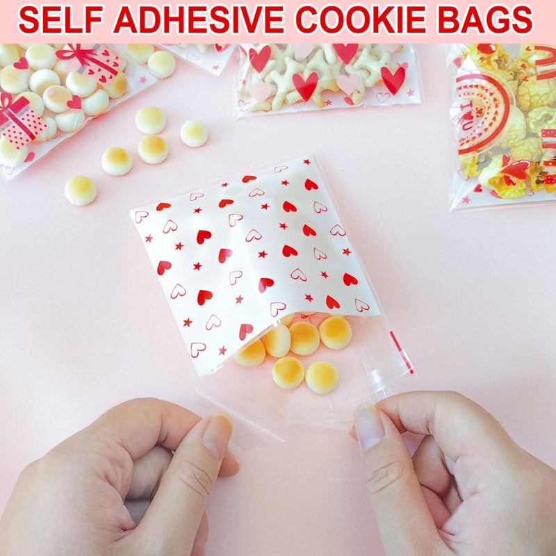 ZYLOP Valentines Self-Sealing Cookie Bags - 4X4 Inch 100 Pcs Plastic Red Valentines Cellophane Treat Bags For Candy Gifts Snack  Clear Valentines Goodie Bags For Classroom Exchange  Party Favors - 2.8 Mil - Image 3