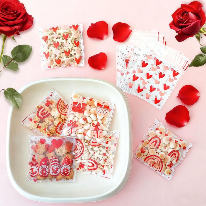 ZYLOP Valentines Self-Sealing Cookie Bags - 4X4 Inch 100 Pcs Plastic Red Valentines Cellophane Treat Bags For Candy Gifts Snack  Clear Valentines Goodie Bags For Classroom Exchange  Party Favors - 2.8 Mil - Image 4