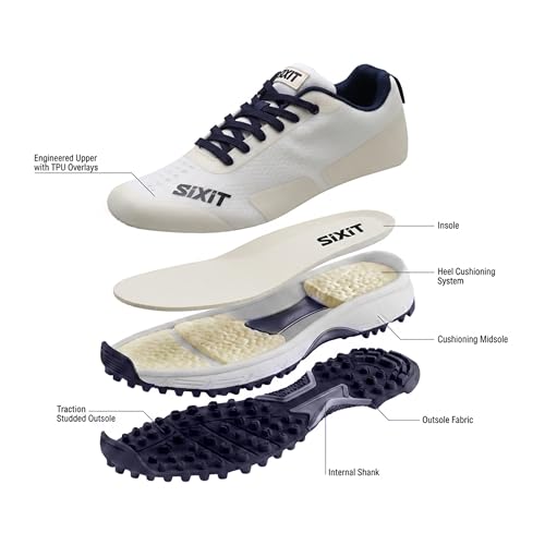 Sixit SeamTech Men’s Cricket Shoes - White/Navy - 6 - Image 3