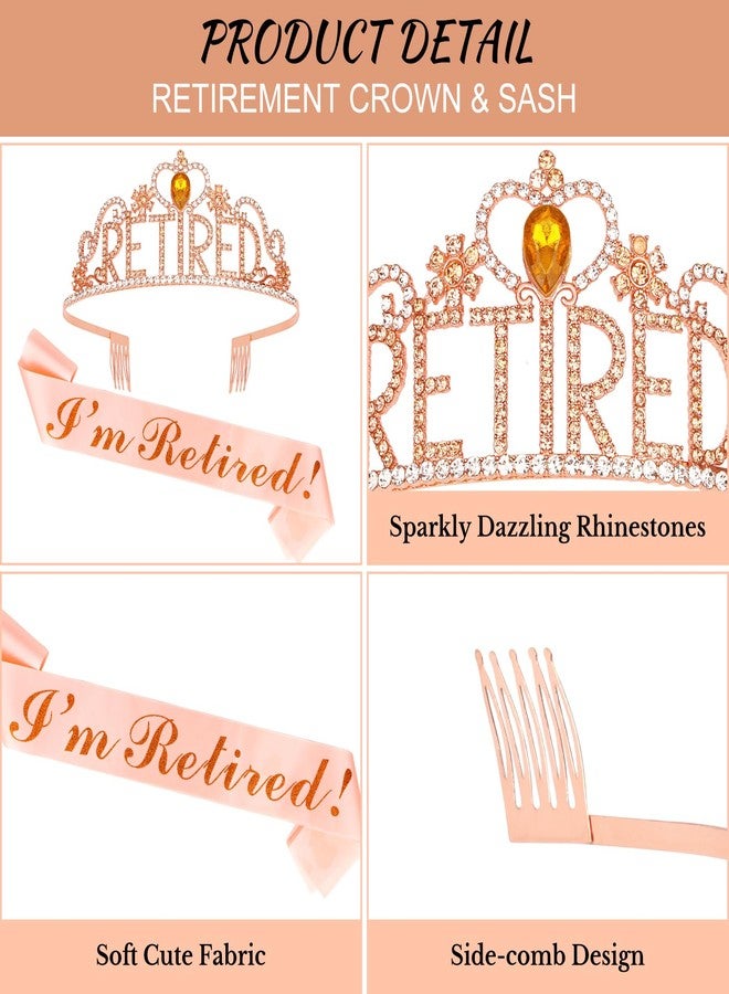 كافتي تاج كافيتي للتقاعد للنساء، تاج ذهبي وردي مرصع بالكريستال وأحجار الراين، وشاح من الساتان، إكسسوار للحفلات، مناسب للمتقاعدات والحضور - Image 2