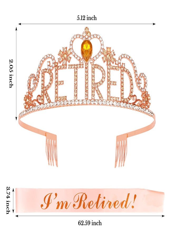كافتي تاج كافيتي للتقاعد للنساء، تاج ذهبي وردي مرصع بالكريستال وأحجار الراين، وشاح من الساتان، إكسسوار للحفلات، مناسب للمتقاعدات والحضور - Image 5