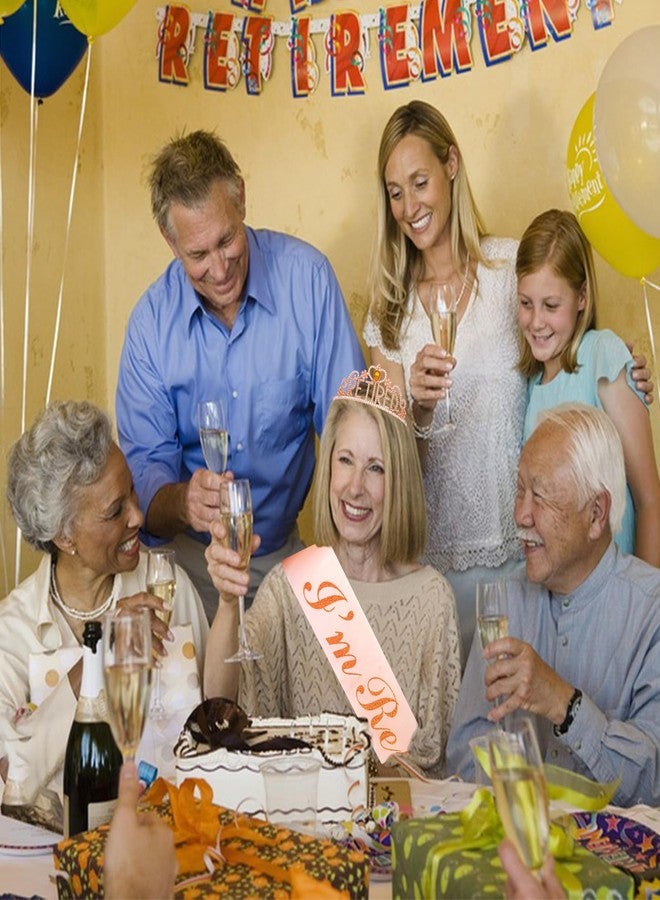 كافتي تاج كافيتي للتقاعد للنساء، تاج ذهبي وردي مرصع بالكريستال وأحجار الراين، وشاح من الساتان، إكسسوار للحفلات، مناسب للمتقاعدات والحضور - Image 3