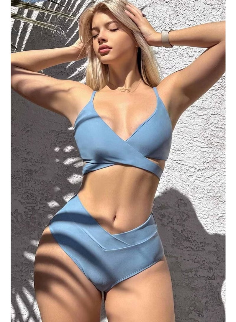 Angelsin V Cut Bikini Bottom Waist Belt Detail Bikini Set - Image 3