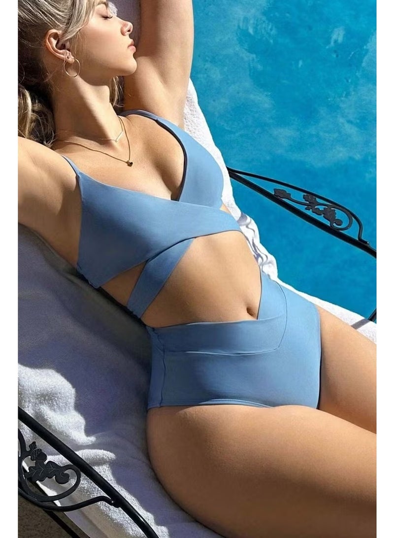 Angelsin V Cut Bikini Bottom Waist Belt Detail Bikini Set - Image 1