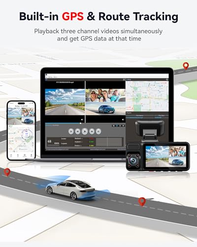 REDTIGER F17 4K 3 Channel Dash Cam, 5GHz WiFi Built-in GPS with 64GB Card, 2160P+1080P+1080P Front and Rear Inside, Triple Car Camera with 3 Inch Screen, IR Night Vision, G Sensor, WDR, Parking Mode - Image 5