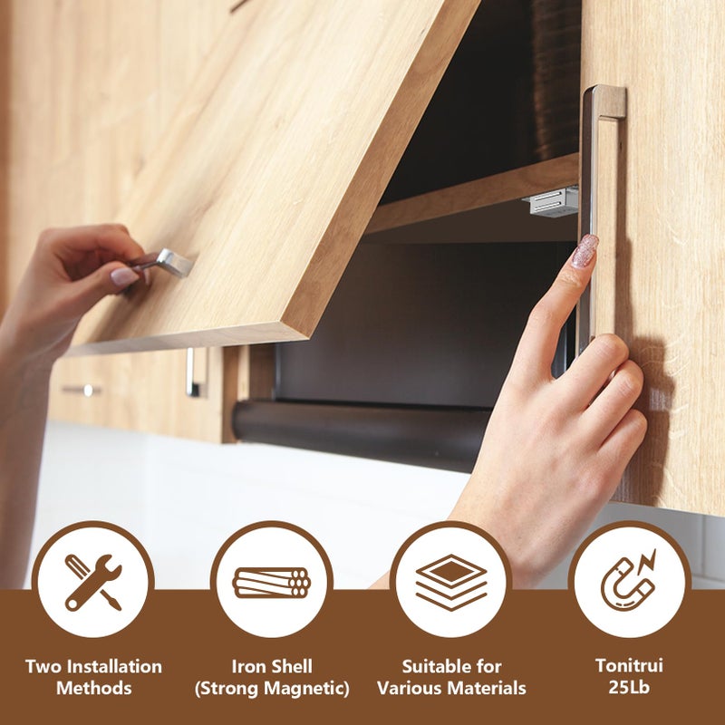 Tonitrui Cabinet Door Magnet, Flat Bottom Cabinet Magnetic Catch with Adhesive, Easy to Install,Only Takes 1 Minute,35lb Magnetic Cabinet Door Drawer Latch (Sliver, 4Pack) - Image 5