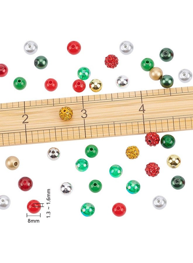 NBEADS About 180 Pcs 8mm Mixed Christmas Beads, Assorted Material Glass Loose Beads Spacer Beads for DIY Bracelet Necklace Earring Jewelry Making, Hole:1-2mm - Image 4