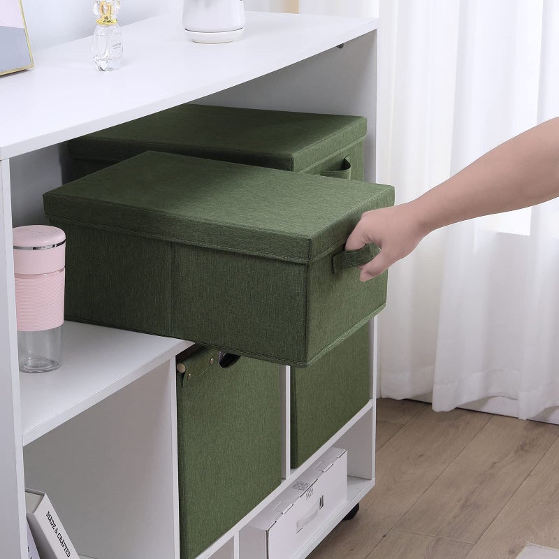 HOONEX Storage Bins with Lids for Organizing, Pack of 2, Storage Boxes with 2 Carrying Handles and Sturdy Heavy Cardboard, 16.5" L x 11.8" W x 7.5" H for Shoes, Books, Clothes, Olive - Image 4