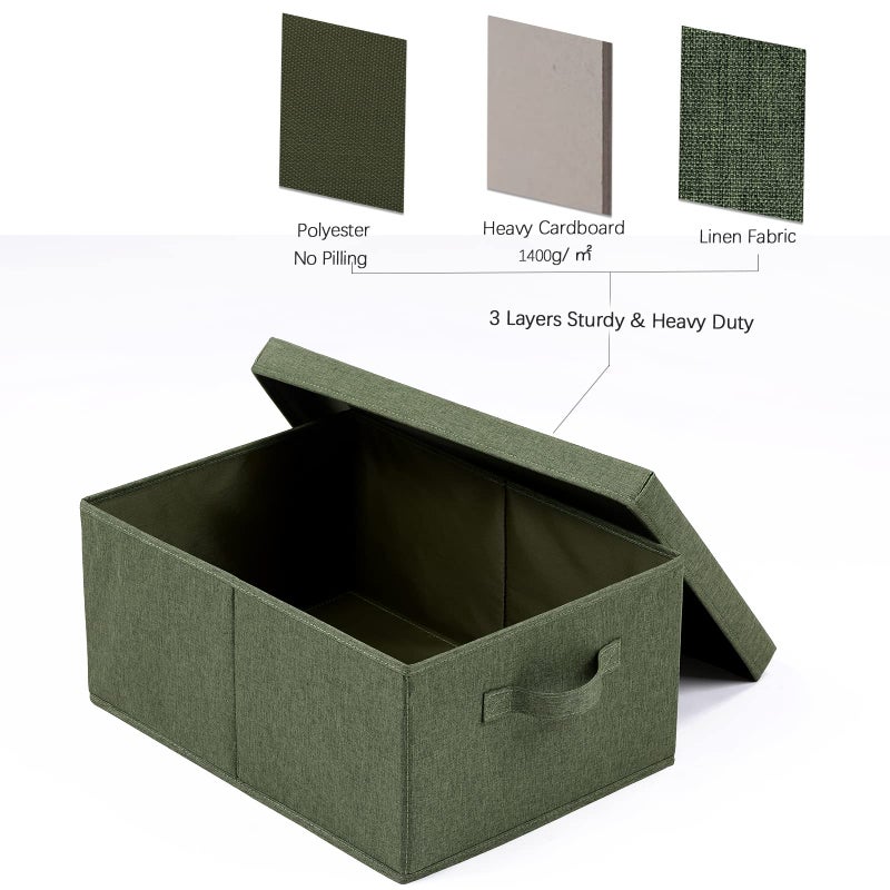 HOONEX Storage Bins with Lids for Organizing, Pack of 2, Storage Boxes with 2 Carrying Handles and Sturdy Heavy Cardboard, 16.5" L x 11.8" W x 7.5" H for Shoes, Books, Clothes, Olive - Image 5