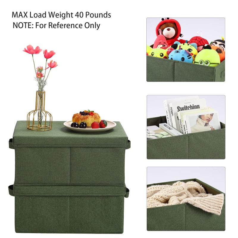 HOONEX Storage Bins with Lids for Organizing, Pack of 2, Storage Boxes with 2 Carrying Handles and Sturdy Heavy Cardboard, 16.5" L x 11.8" W x 7.5" H for Shoes, Books, Clothes, Olive - Image 2