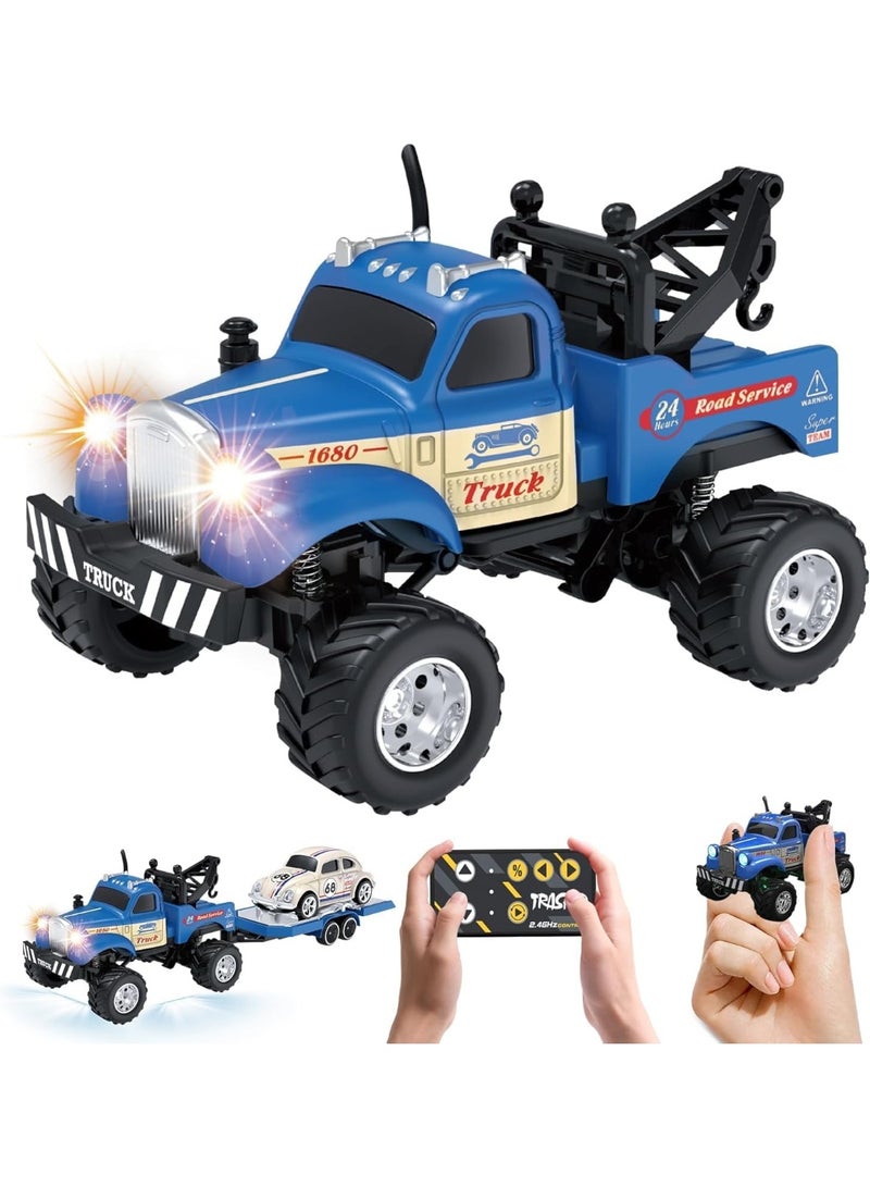 DEERC RC Car, 1:64 Scale Alloy Mini Truck with LED Lights 2.4Ghz Remote and App Control 3-Speed Adjustable Pocket Toy Car for Kids Adults Indoor Outdoor Play Blue Not Include White Car - Image 1