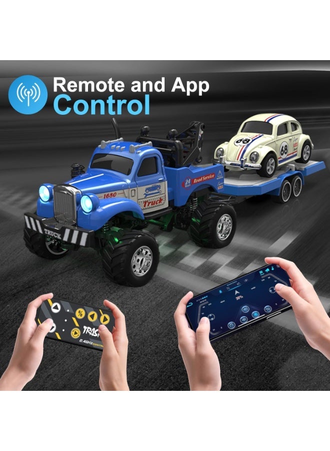 DEERC RC Car, 1:64 Scale Alloy Mini Truck with LED Lights 2.4Ghz Remote and App Control 3-Speed Adjustable Pocket Toy Car for Kids Adults Indoor Outdoor Play Blue Not Include White Car - Image 2