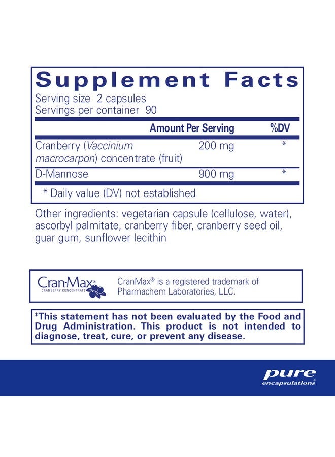 كبسولات Pure Encapsulations Cranberry D-Mannose - يدعم صحة المسالك البولية* - مع مواد صلبة من فاكهة التوت البري - مكمل غذائي نباتي وغير معدل وراثيًا - 180 كبسولة - Image 2
