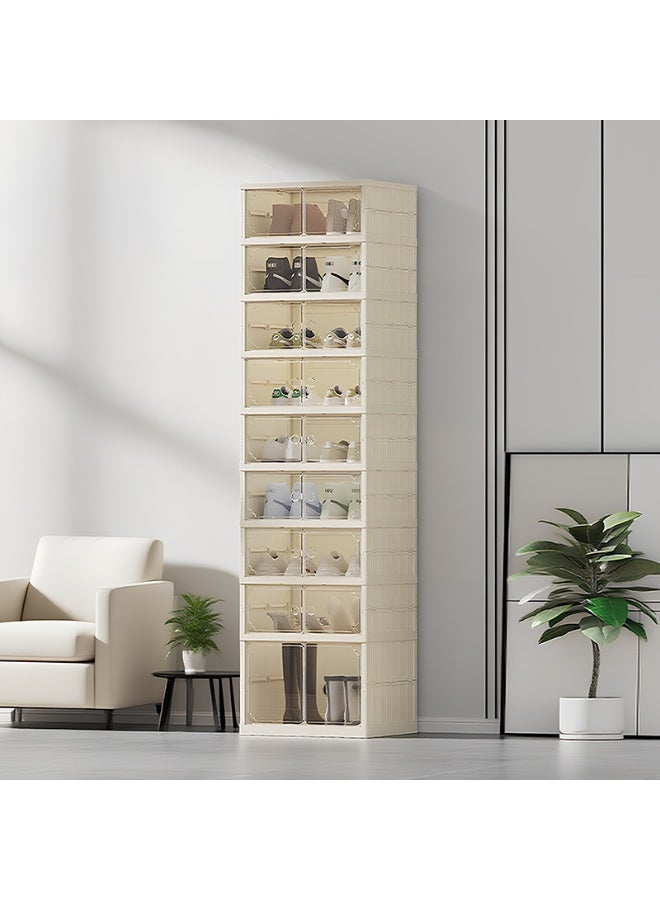 Noon East Pack of 9 - 1 Tall + 8 Short Sturdy Clear Shoe Storage Organizer, Stackable Boxes for Closet, Foldable Space-Saving Shoe Rack for Sneaker Boot Container - Image 1