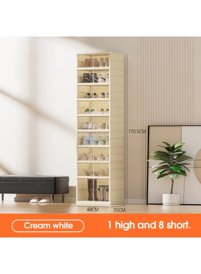 Noon East Pack of 9 - 1 Tall + 8 Short Sturdy Clear Shoe Storage Organizer, Stackable Boxes for Closet, Foldable Space-Saving Shoe Rack for Sneaker Boot Container - Image 2