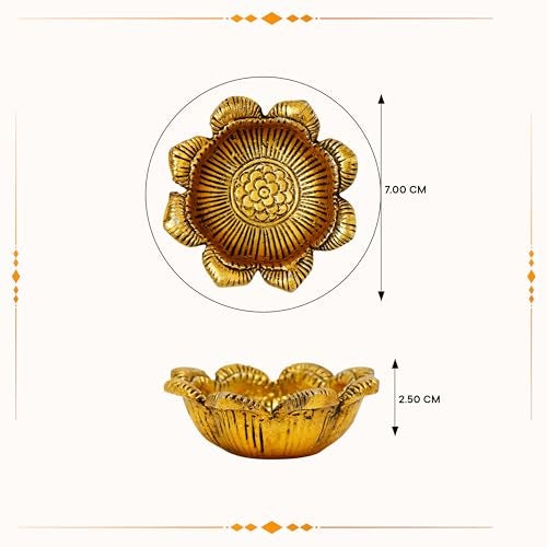Indian-Shelf IndianShelf 10 Pcs Aarti Diyas – Aluminium Golden Finish Flower Shape Oil Lamps for Pooja, Mandir Décor, Home Temple, Aarti Rituals, Festival Deepam & Diwali Decoration Traditional Pooja Items - Image 4