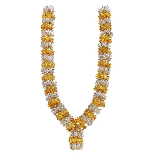 SRI YAGNAA - 15 Inches Gold and Silver Coated Parijatham Flower Mala for Photo Frames and Idols - Parijatham Garland - German Silver Flower Mala - Image 3