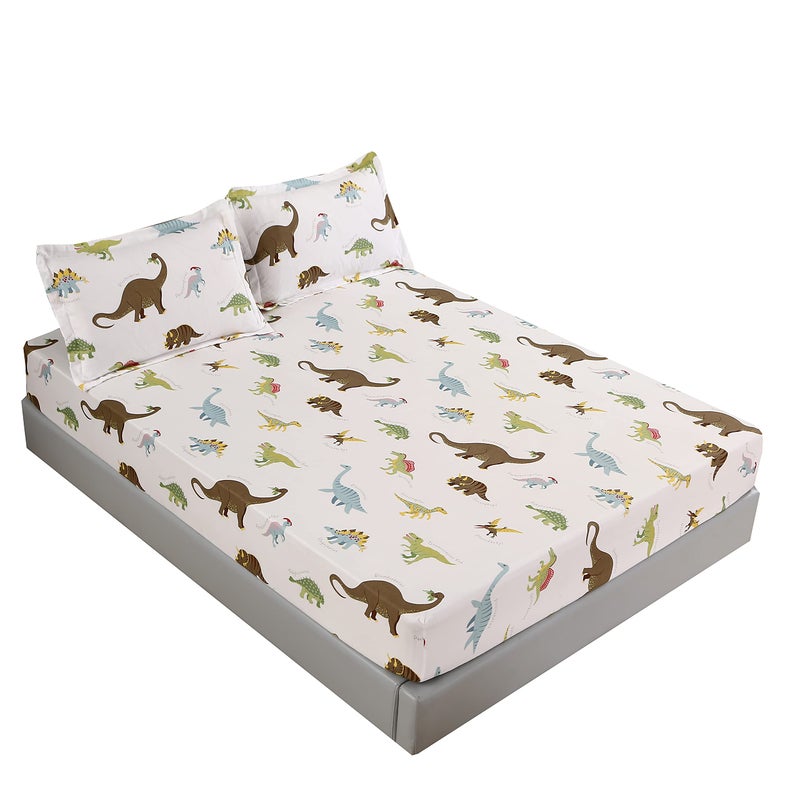 MAG 3Pcs Dinosaur Sheet Twin Size White Based with Colorful Dinosaurs Bedding Sheet Super Soft Microfiber for KidsTeens and Dinosaur Lovers Animal LoversTwin Size