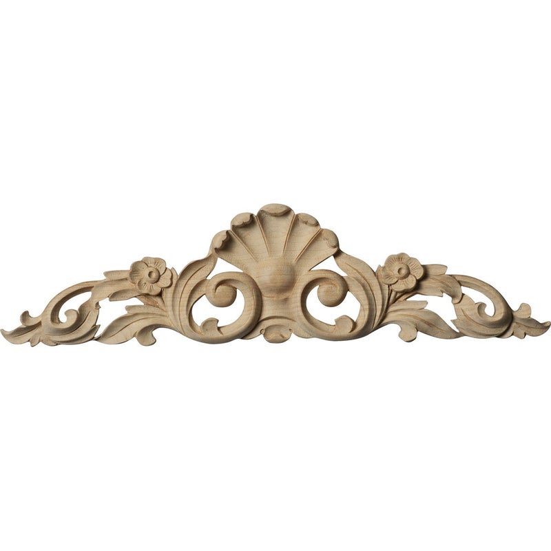 Ekena Millwork ONL12X03X01FRAL Small Farmingdale Center with Scrolls Wood Onlays  12 1/4""W x 3 1/4""H x 5/8""D  Alder - Image 1