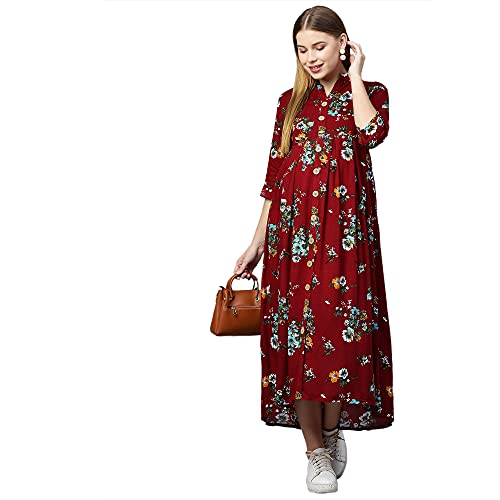 MomToBe Women's Rayon Maternity Dresses | Pregnancy Feeding Nursing Dress with 14 inch Zip on Both Sides (Currant Maroon ; XXX-Large) - Image 1